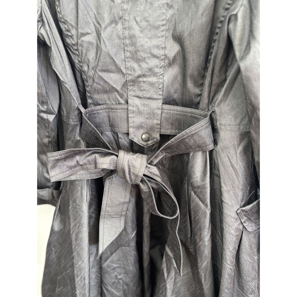 Samuel Dong Metallic Gray Bubble Hem Trench Coat Jacket Women Size M - Picture 5 of 8